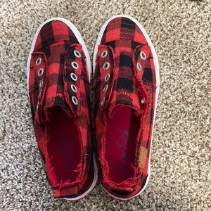red and black flannel/ checkered shoes